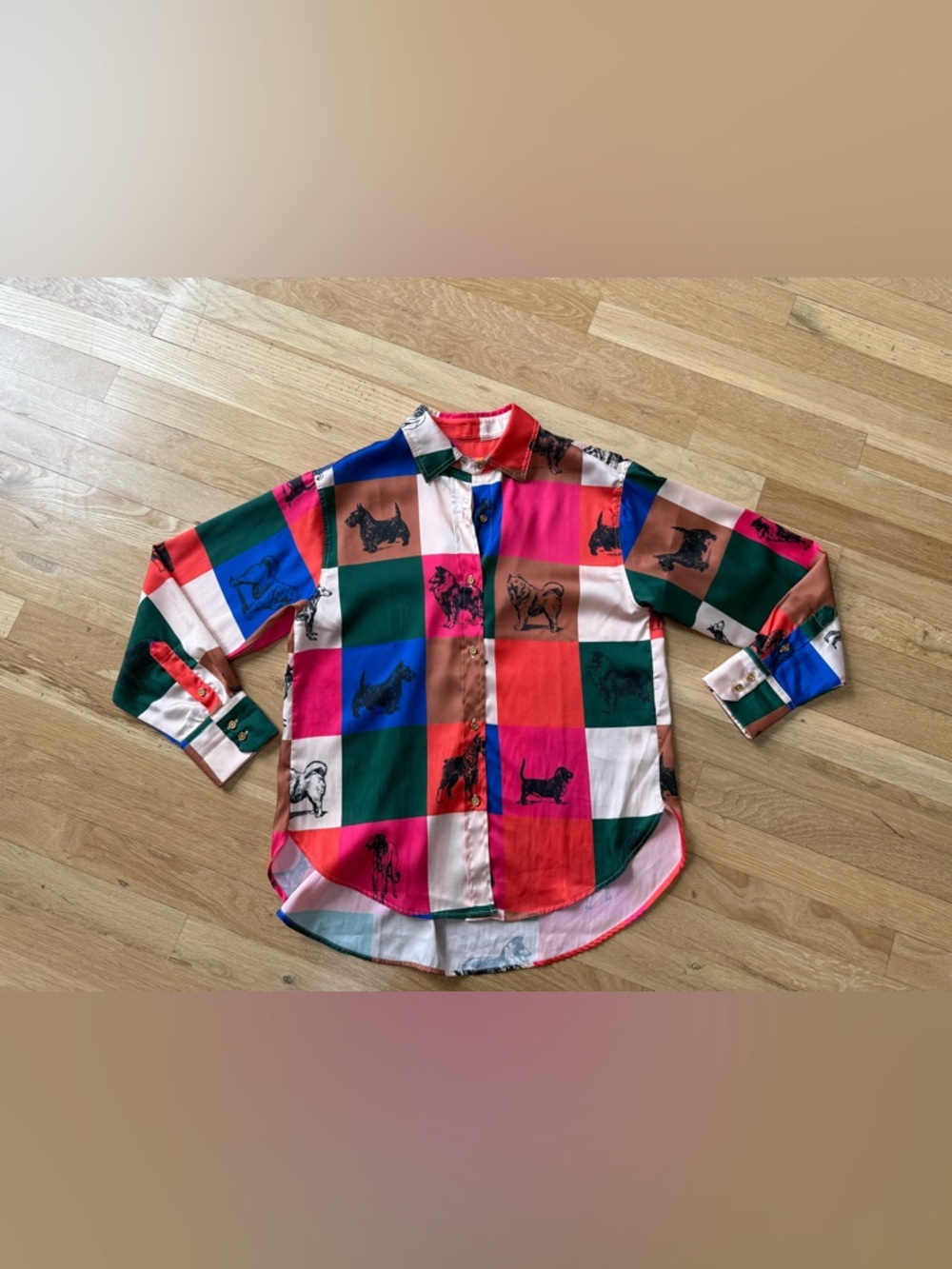 VILAGALLO Colorblock Blouse with Dogs